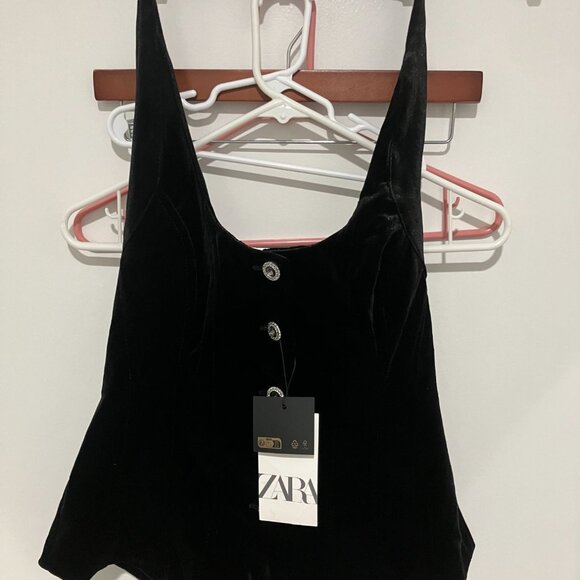 Zara Festive Days Women's Velvet Button Down Top, Black, Large, NWT - Picture 1 of 3